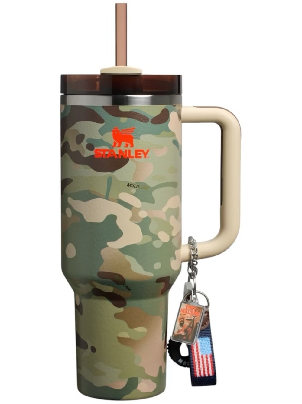 Stanley Camo Travel Mug with Cream Handle and Brown Lid